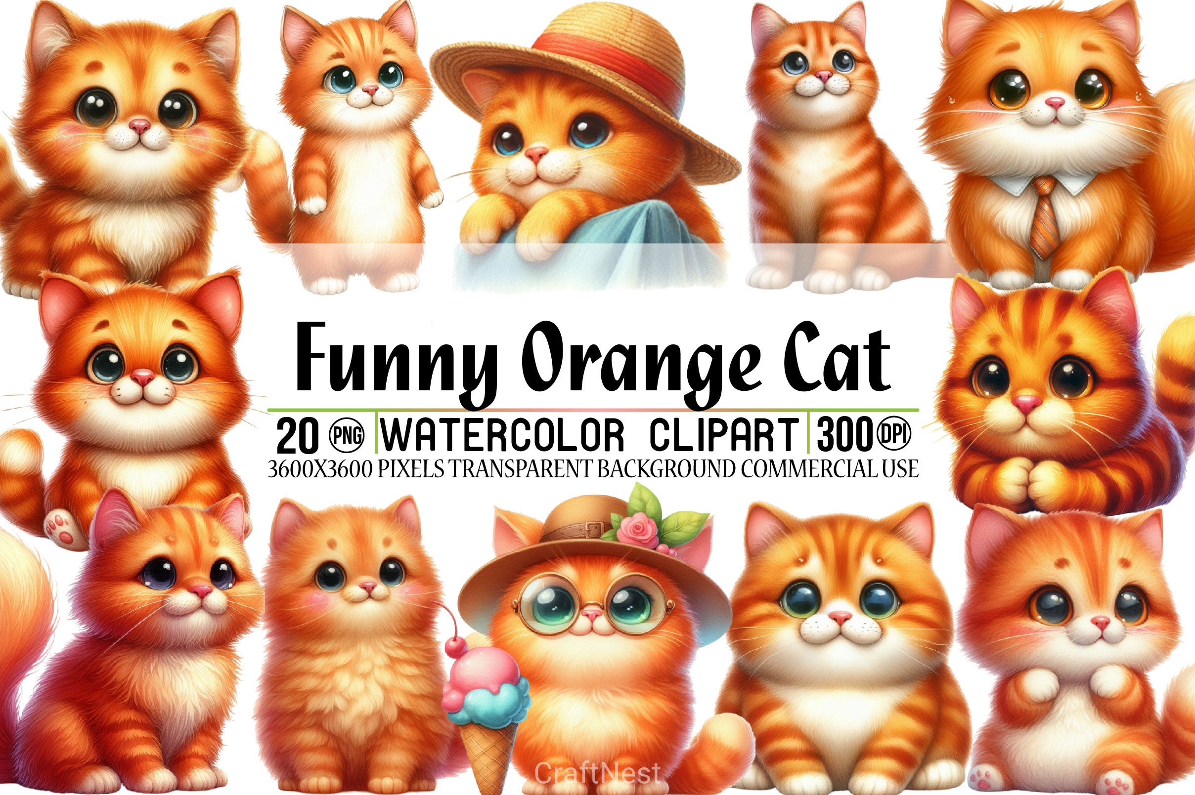 Funny Orange Cat Clipart Bundle - CraftNest - Digital Crafting and Art
