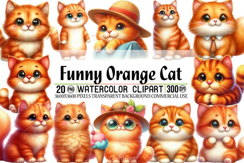 Funny Orange Cat Clipart Bundle - CraftNest - Digital Crafting and Art