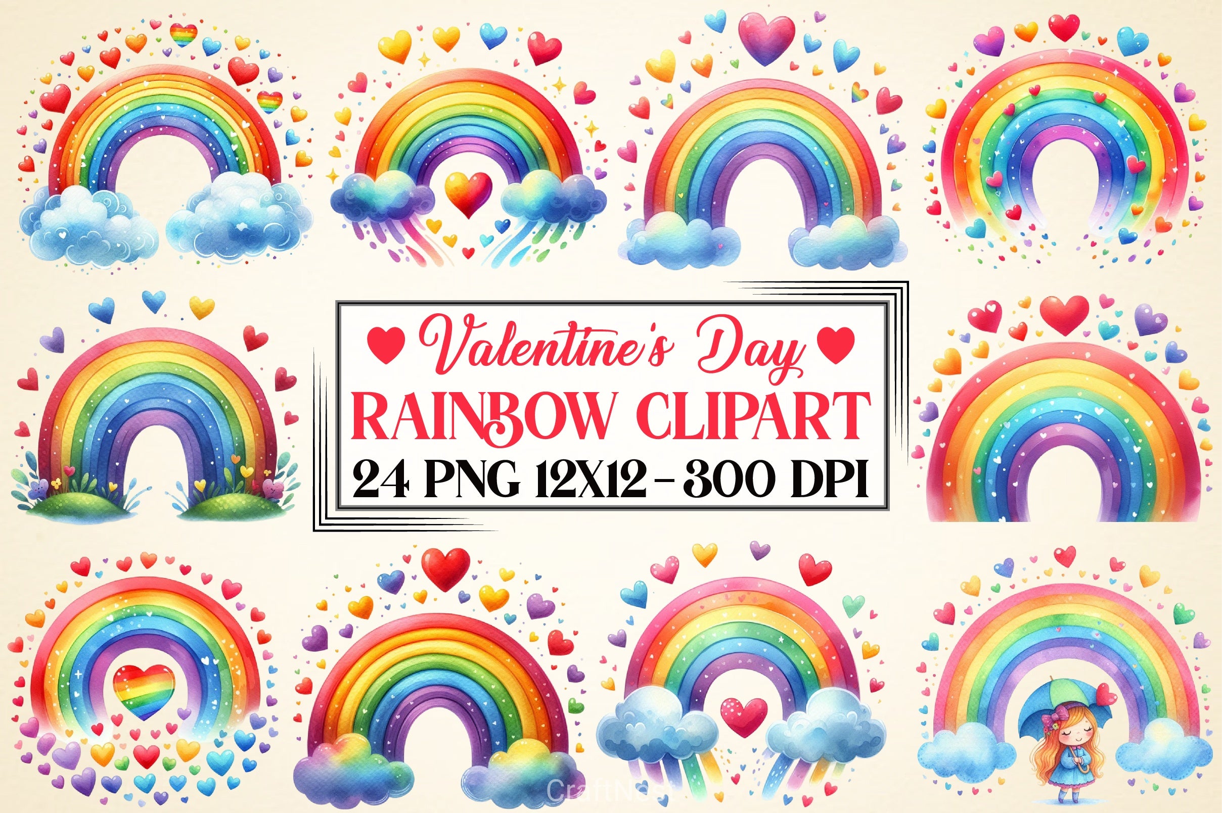 Valentine's Day Rainbow Clipart Bundle - CraftNest - Digital Crafting and Art