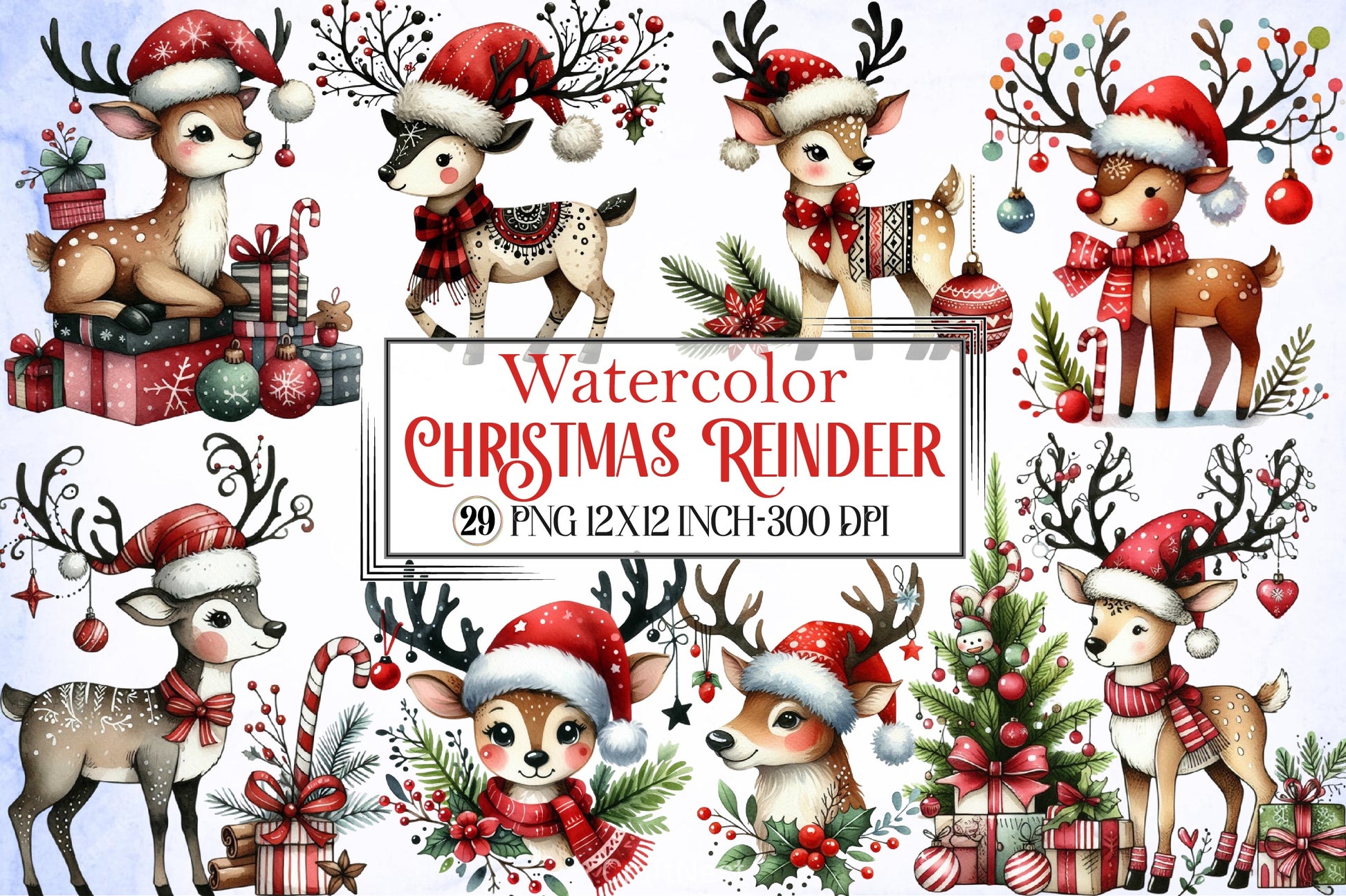 Christmas Reindeer Clipart Bundle 9 - CraftNest - Digital Crafting and Art