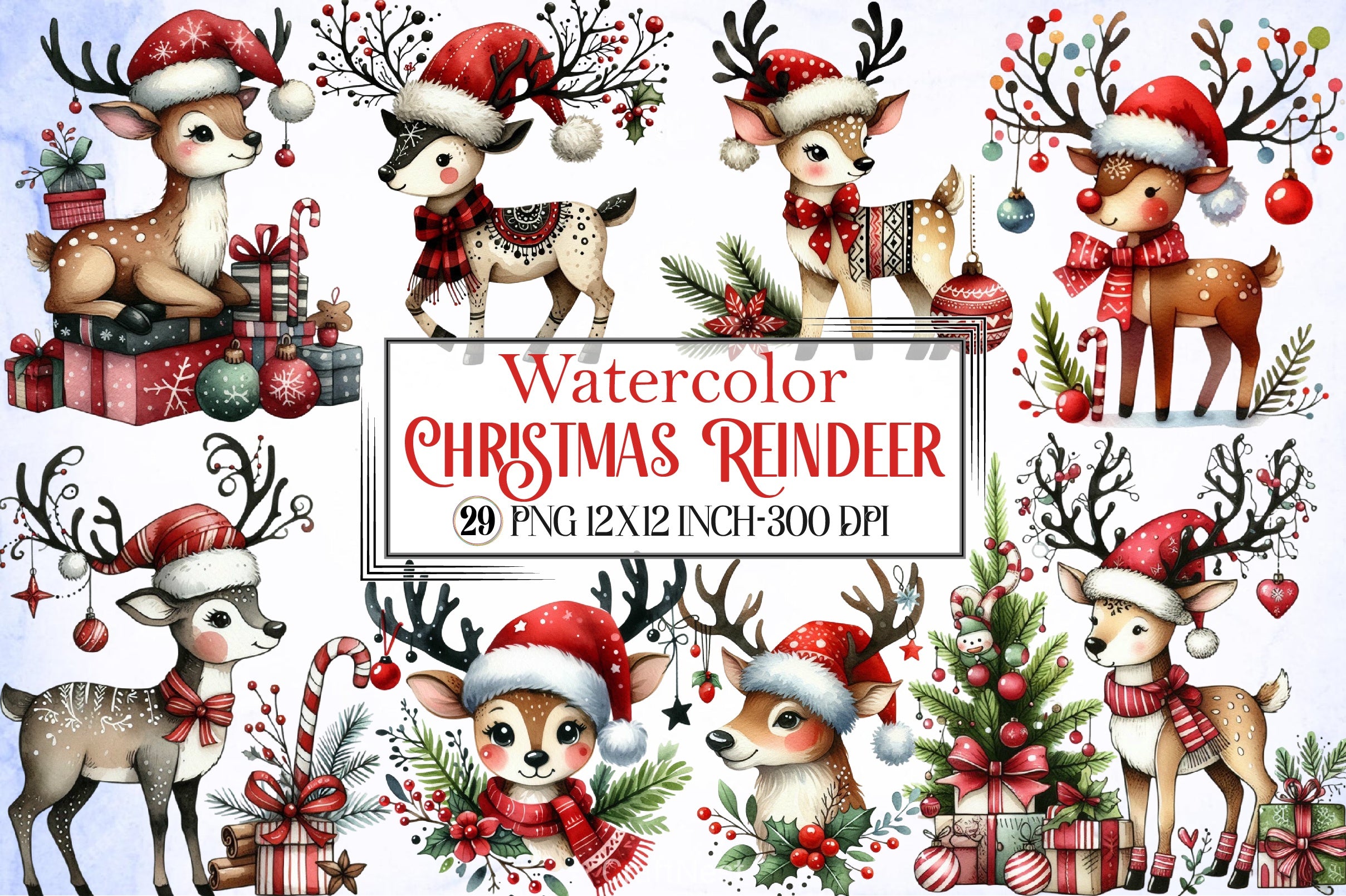 Christmas Reindeer Clipart Bundle 9 - CraftNest - Digital Crafting and Art