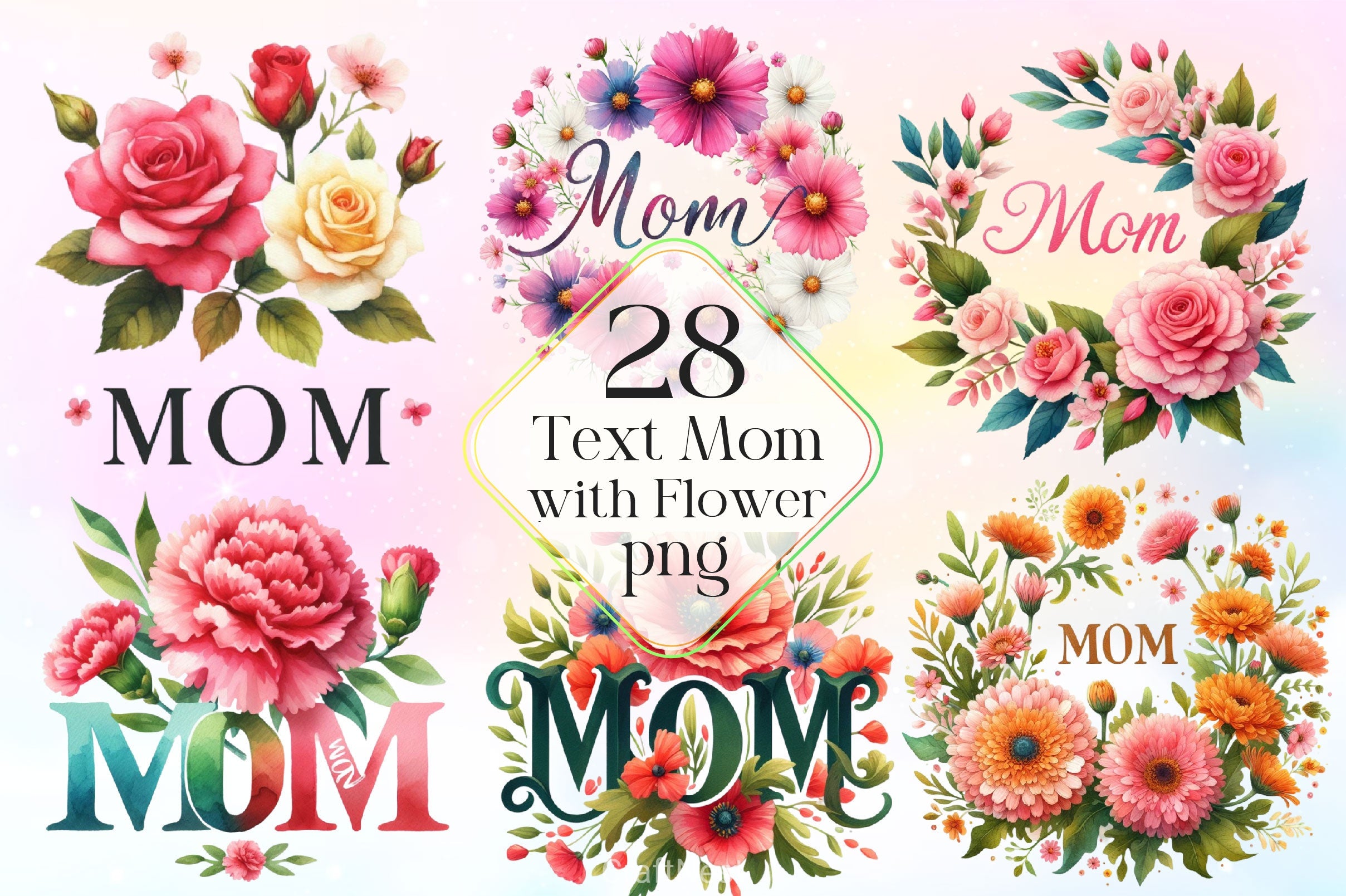 Text Mom Decorated With Flower Clipart Bundle - CraftNest - Digital Crafting and Art