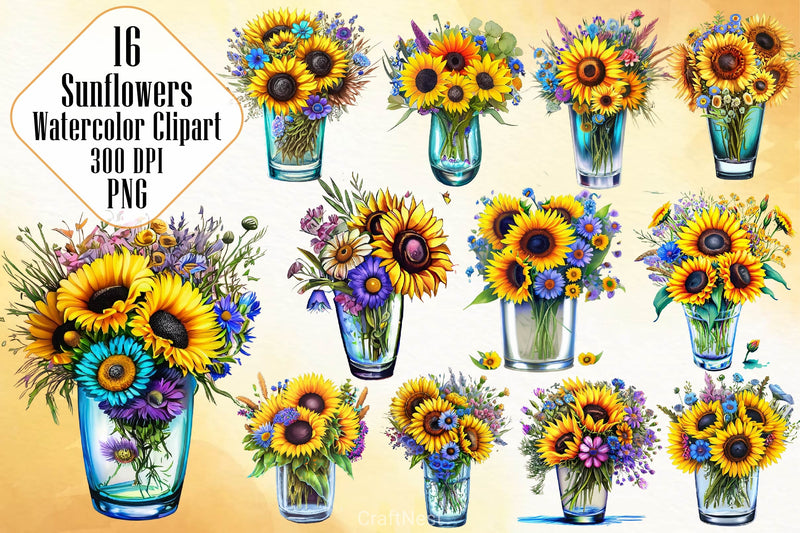 Sunflowers Clipart Bundle 2 - CraftNest - Digital Crafting and Art