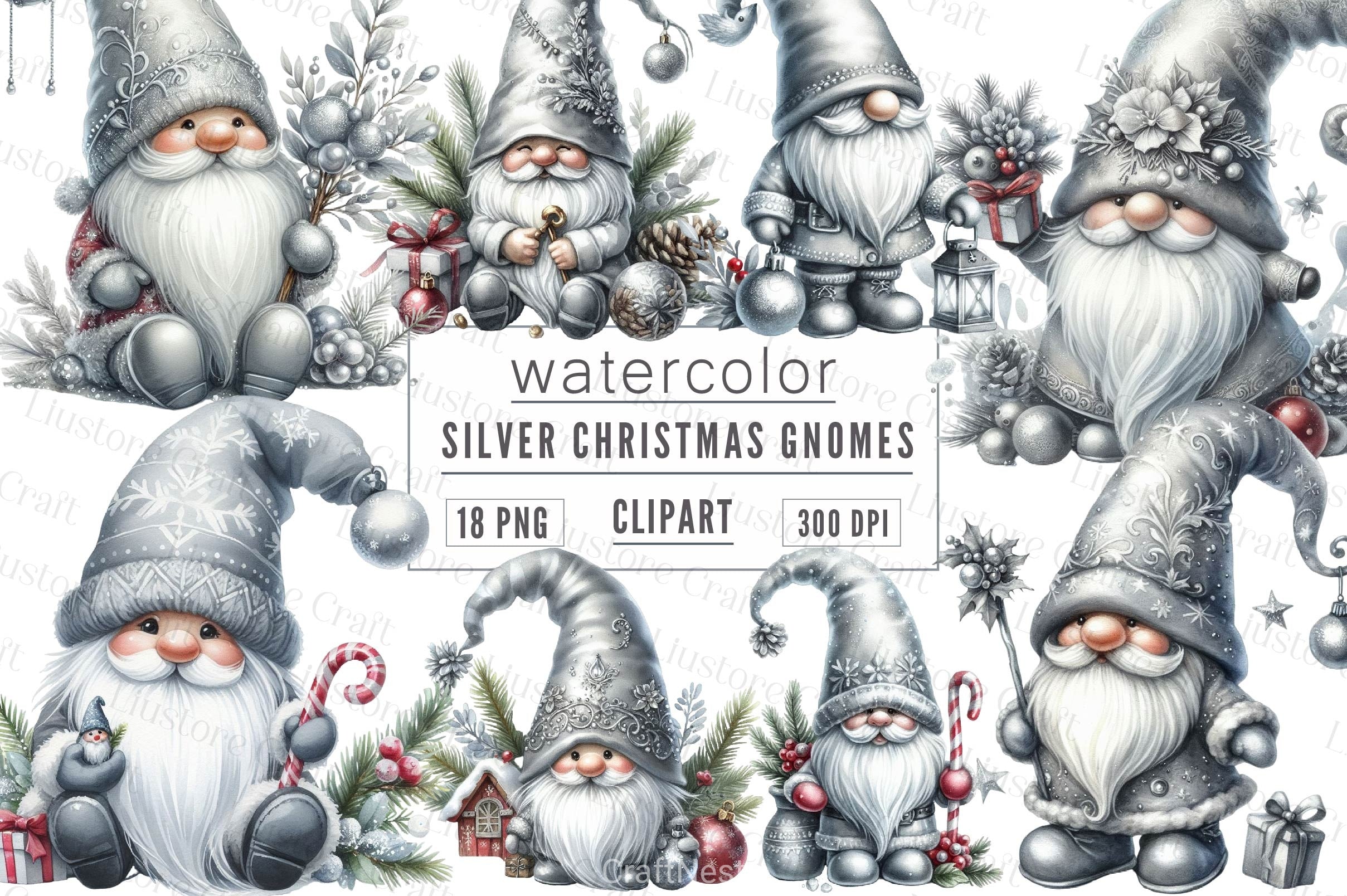 Silver Christmas Gnomes Clipart Bundle - CraftNest - Digital Crafting and Art