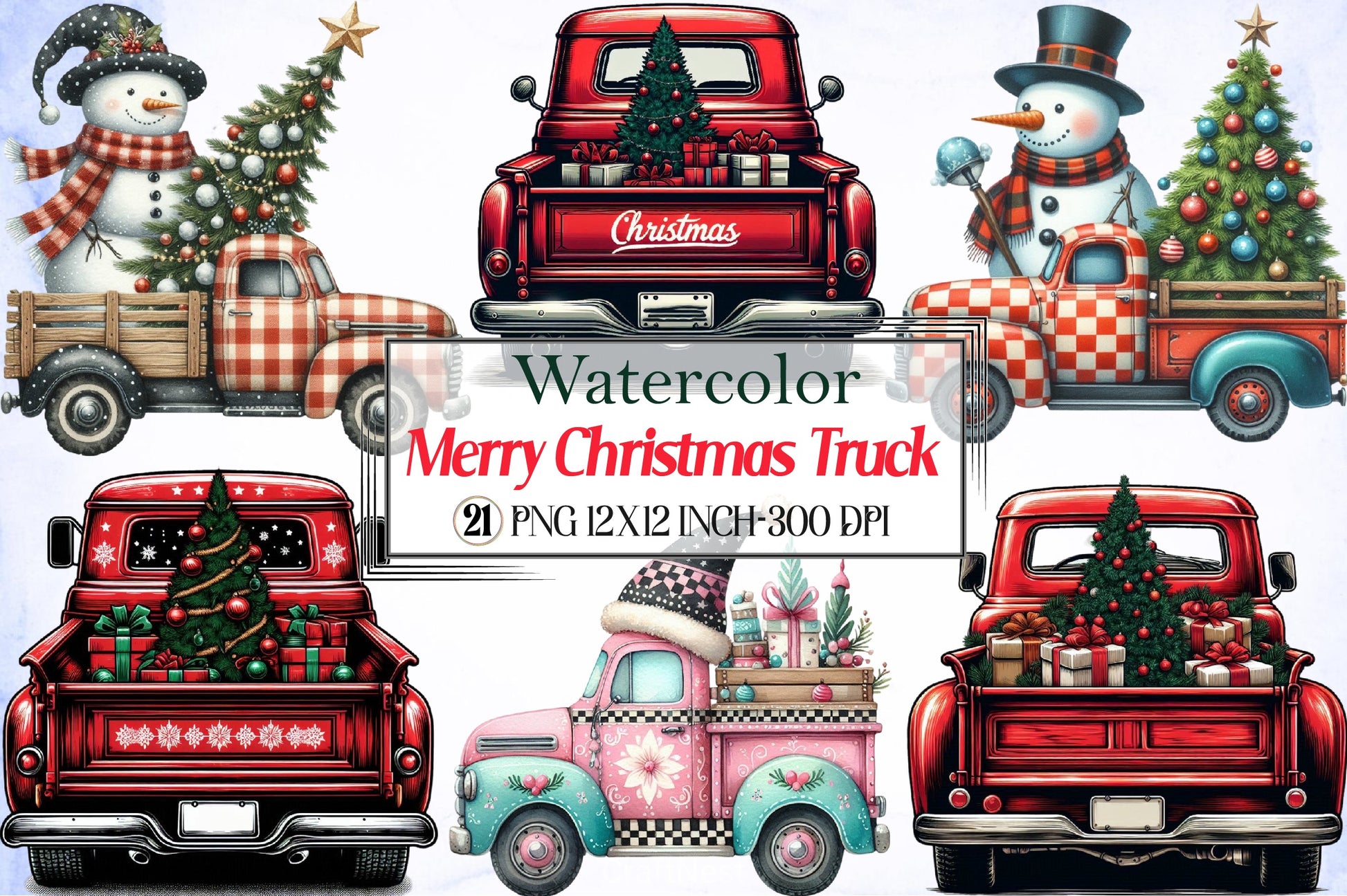 Merry Christmas Truck Clipart Bundle - CraftNest - Digital Crafting and Art