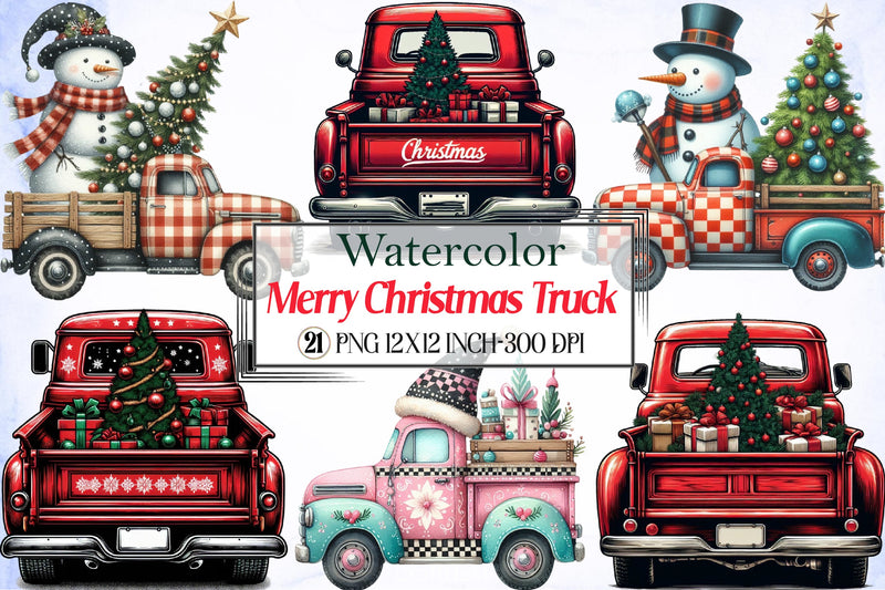 Merry Christmas Truck Clipart Bundle - CraftNest - Digital Crafting and Art
