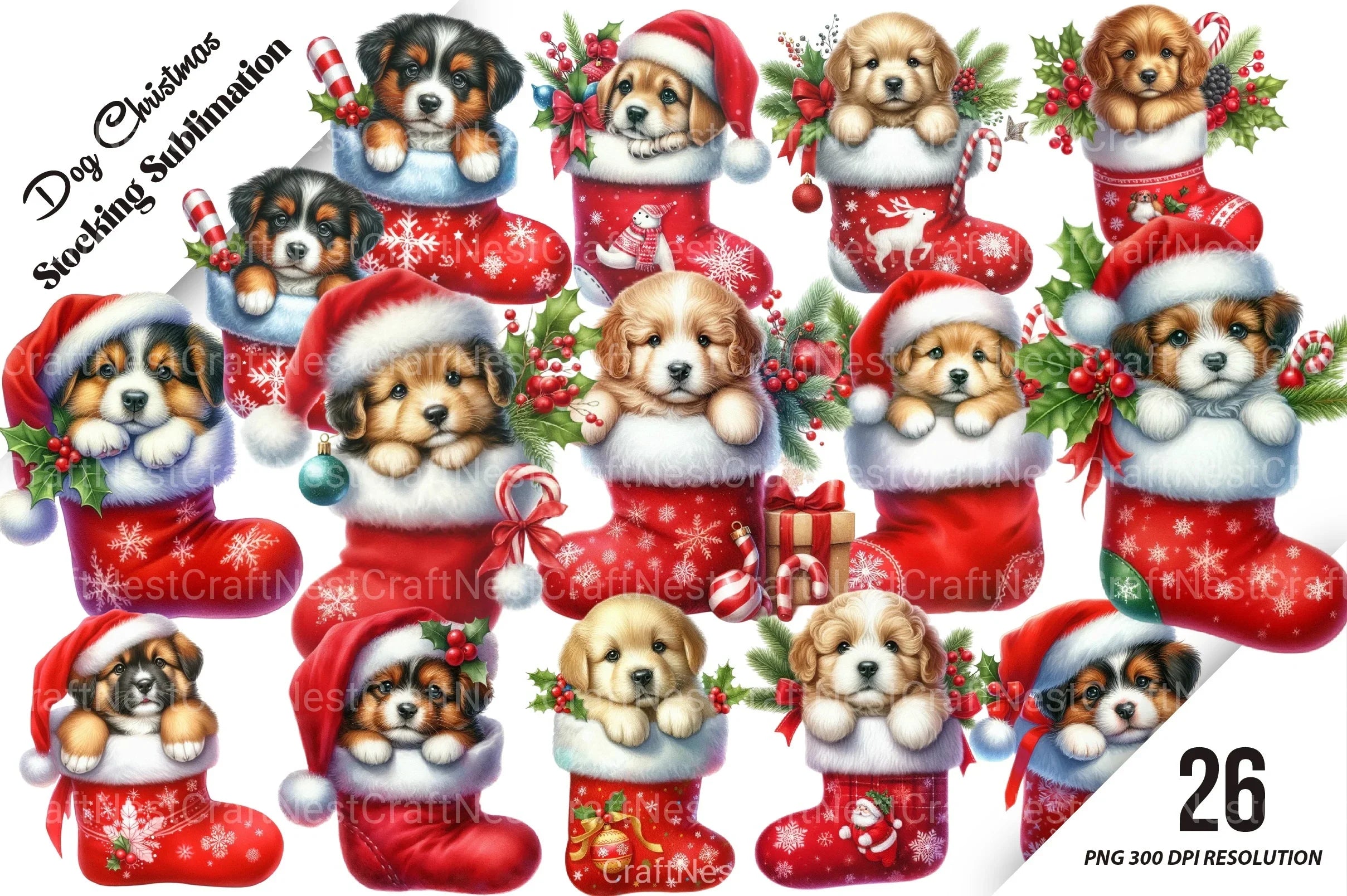 Dog Christmas Stocking Clipart Bundle - CraftNest - Digital Crafting and Art