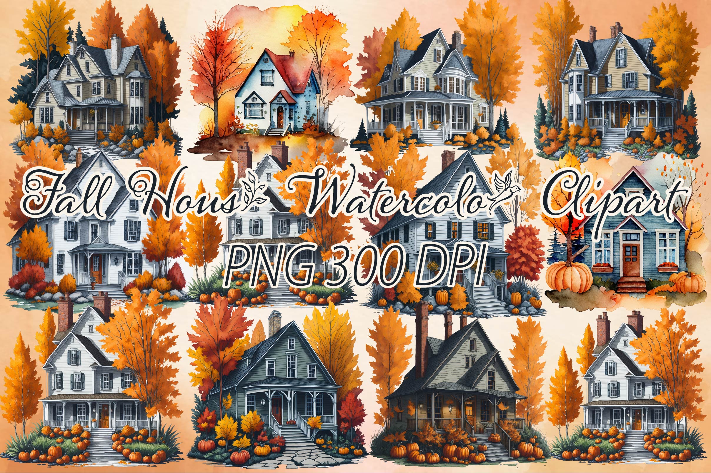 Fall House Clipart Bundle - CraftNest - Digital Crafting and Art