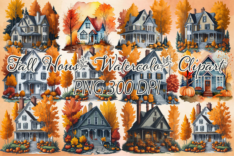 Fall House Clipart Bundle - CraftNest - Digital Crafting and Art