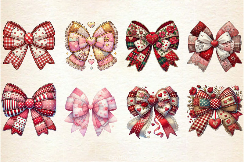 Patchwork Valentine's Day Bow Clipart Bundle 2 - CraftNest - Digital Crafting and Art