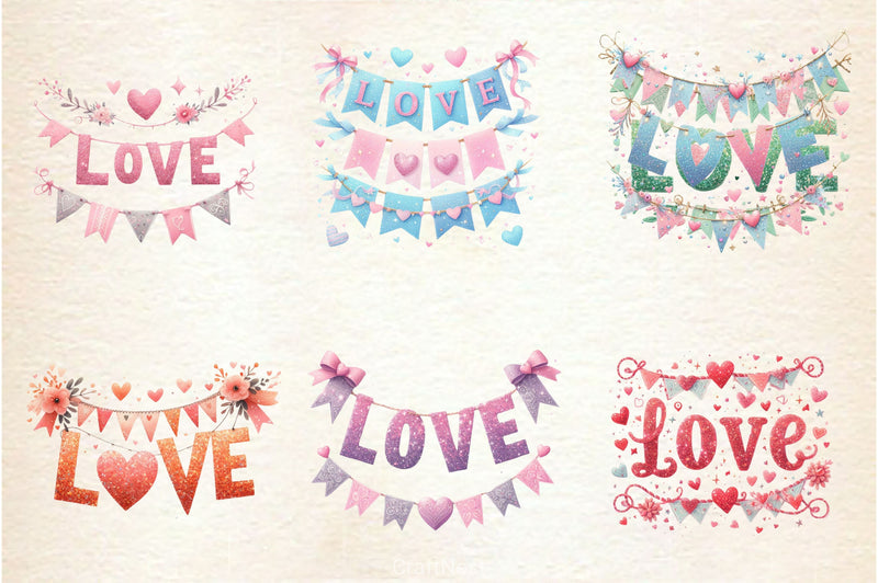 Valentine Glitter Banner Clipart Bundle - CraftNest - Digital Crafting and Art
