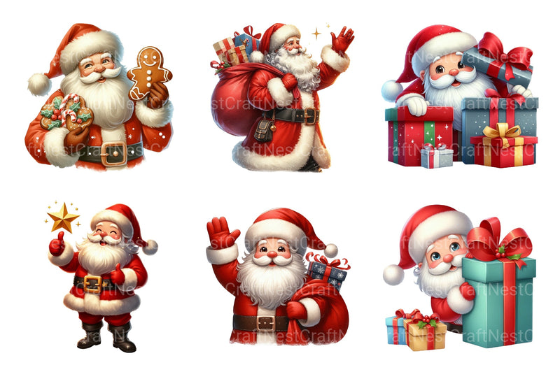 Santa Claus Cute Christmas Whimsical Clipart Bundle Commercial License - CraftNest - Digital Crafting and Art
