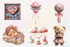 Pink Baby Girl Nursery Clipart Bundle 3 - CraftNest - Digital Crafting and Art
