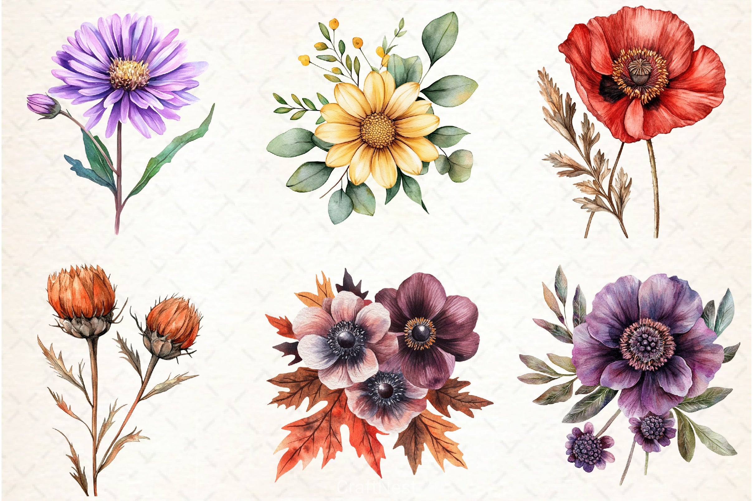 Autumn Flower Clipart Bundle - CraftNest - Digital Crafting and Art