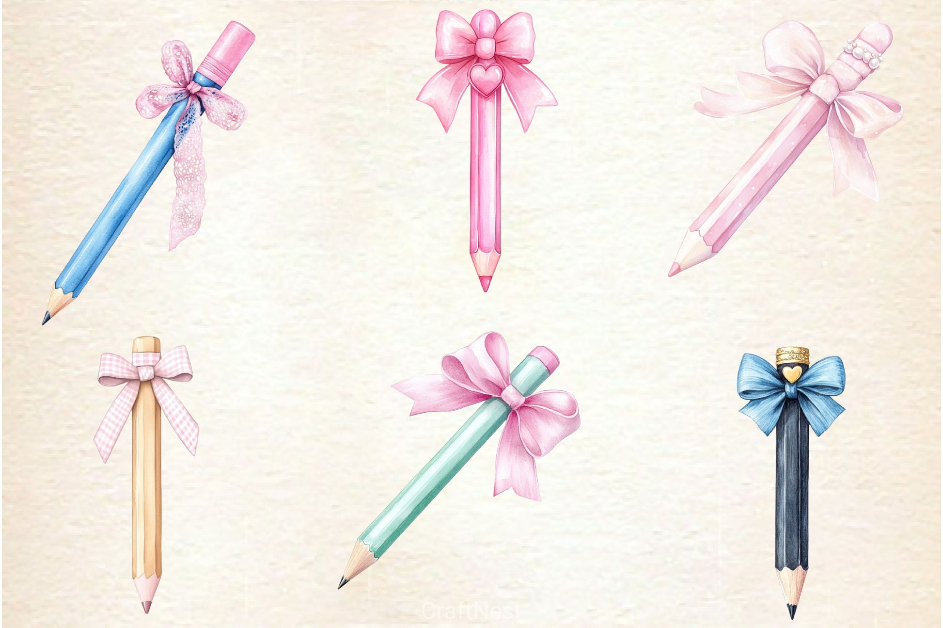 Coquette School Pencil Bow Clipart Bundle - CraftNest - Digital Crafting and Art