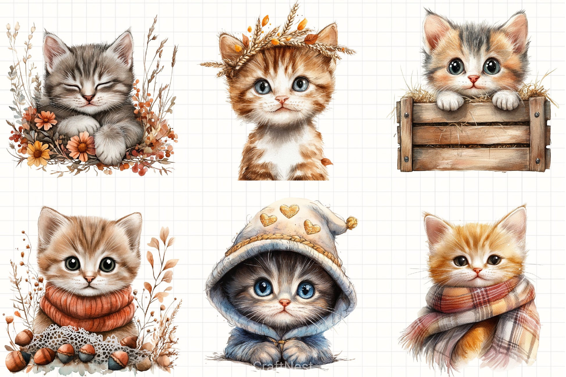 Cute Autumn Kitten Clipart Bundle - CraftNest - Digital Crafting and Art