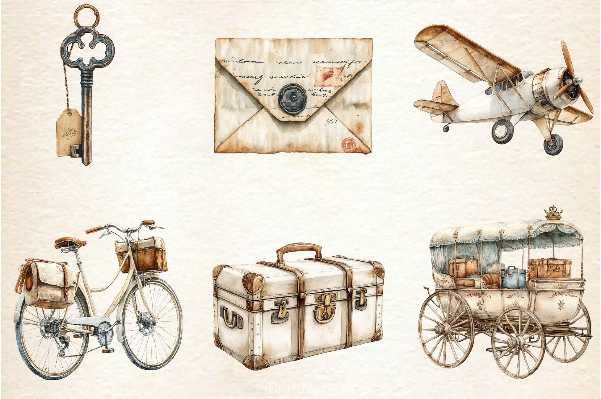 Antique Ivory Travel Clipart Bundle 2 - CraftNest - Digital Crafting and Art