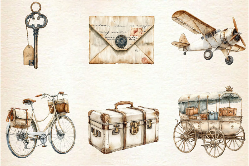Antique Ivory Travel Clipart Bundle 2 - CraftNest - Digital Crafting and Art