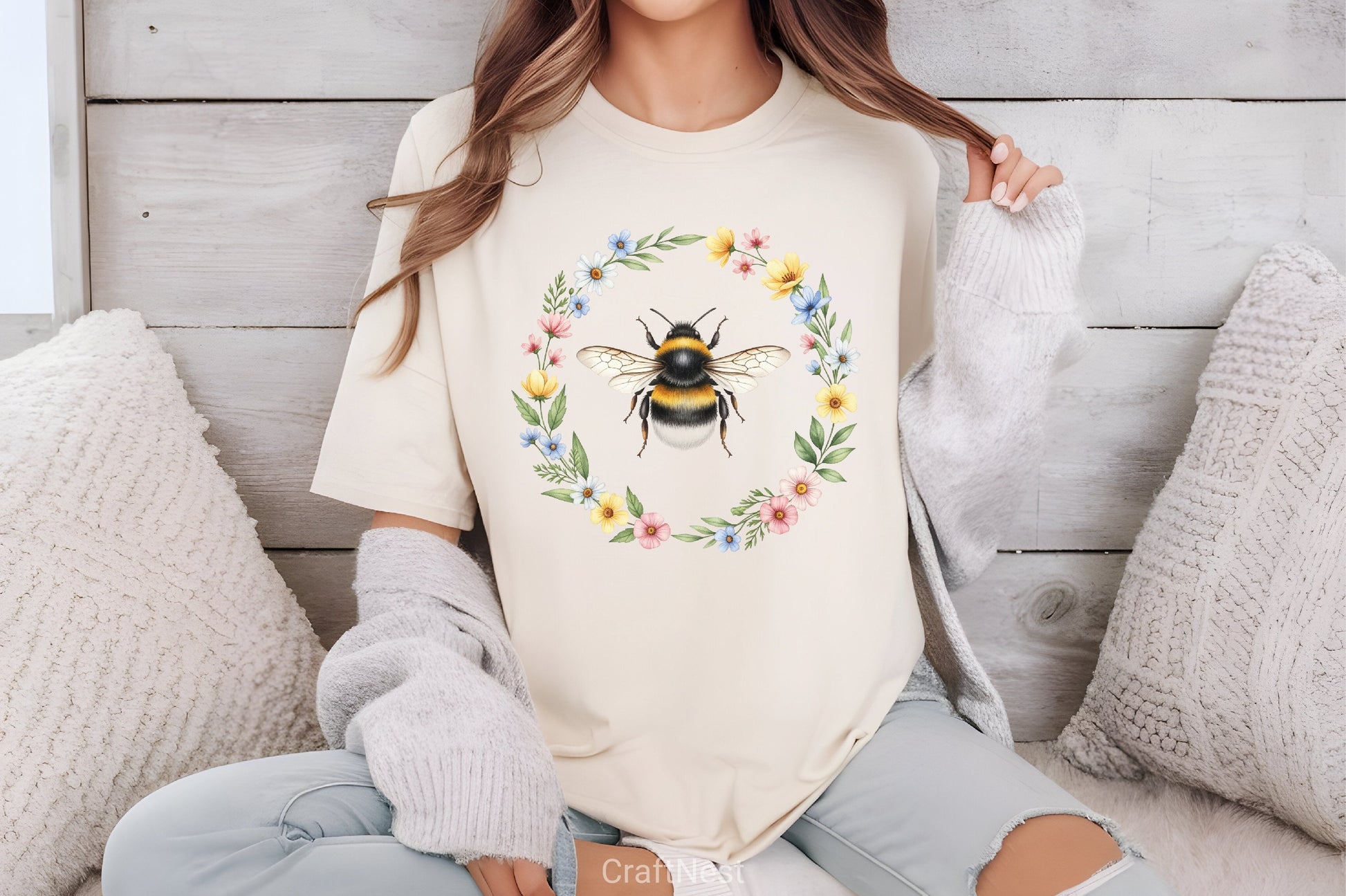 Whimsical Honey Bee Floral Clipart Bundle - CraftNest - Digital Crafting and Art