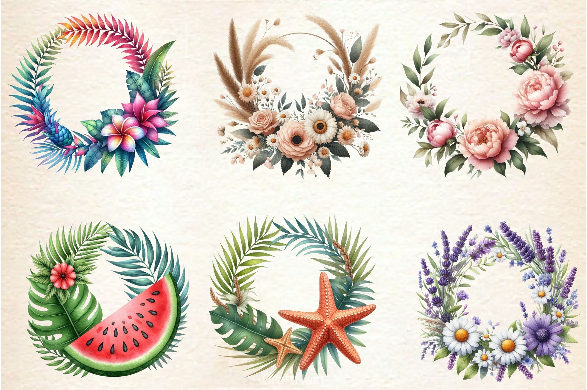Summer Wreath Clipart Bundle - CraftNest - Digital Crafting and Art