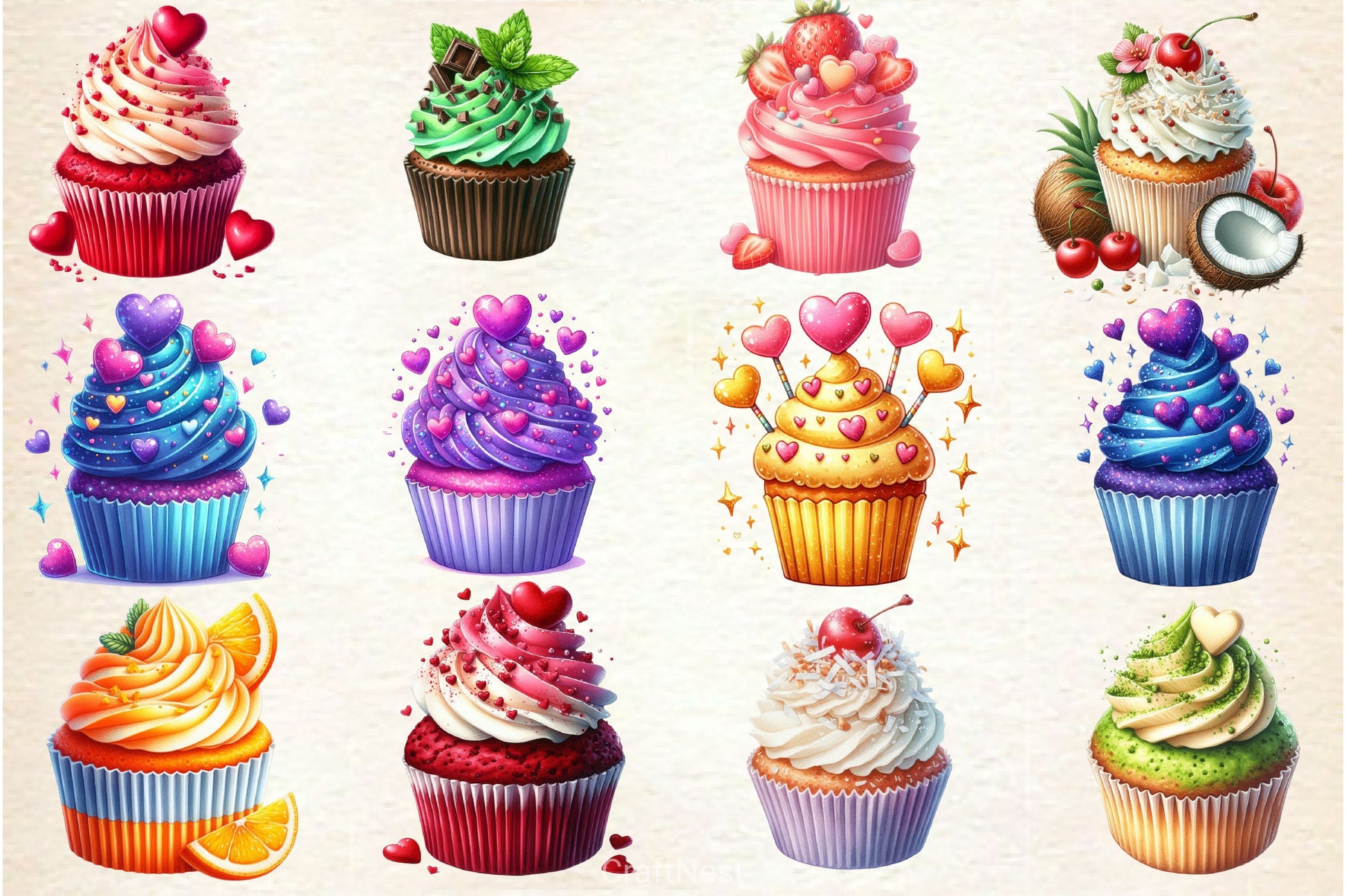 Valentine Cupcake Clipart Bundle 1 - CraftNest - Digital Crafting and Art