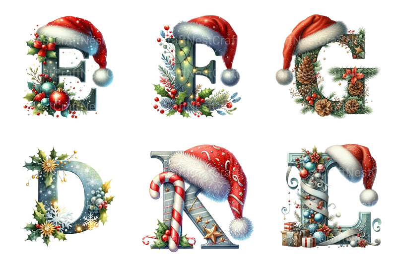 Christmas Alphabet Letters Santa Hat Clipart Bundle - CraftNest - Digital Crafting and Art