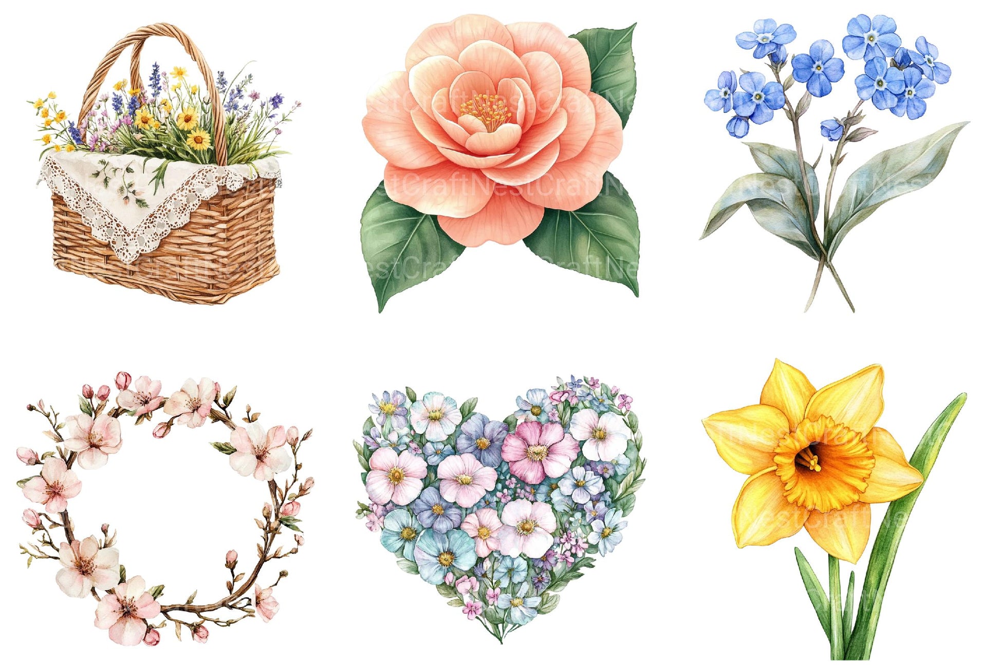 Botanical Spring Blooms Clipart - CraftNest - Digital Crafting and Art