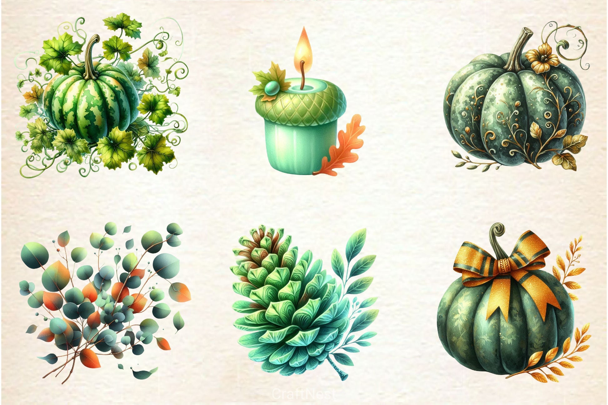 Green Autumn Clipart Bundle - CraftNest - Digital Crafting and Art