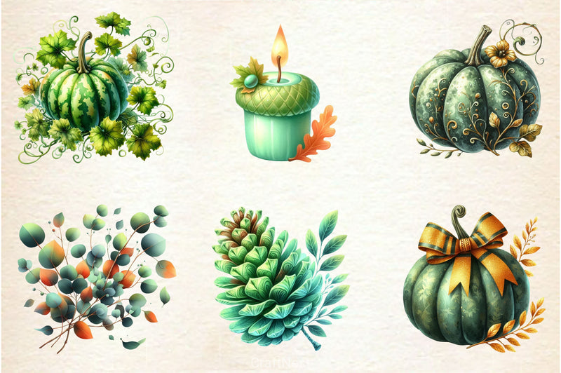 Green Autumn Clipart Bundle - CraftNest - Digital Crafting and Art