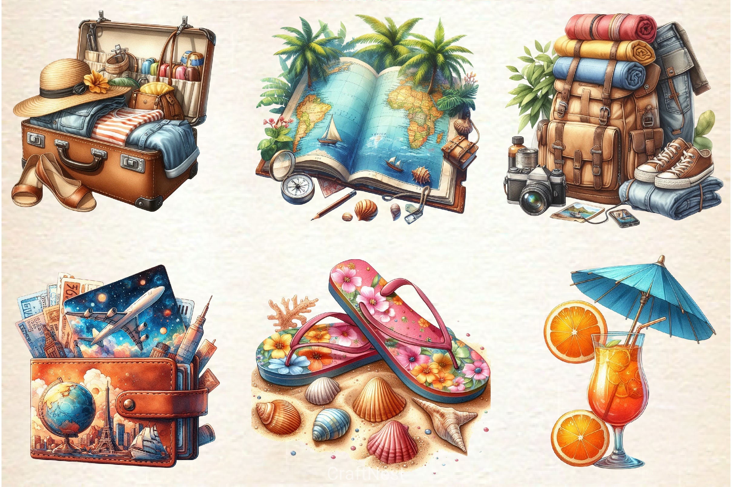 Vacation Summer Trip Clipart Bundle - CraftNest - Digital Crafting and Art