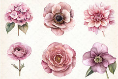 Dusty Pink Flowers Clipart Bundle - CraftNest - Digital Crafting and Art