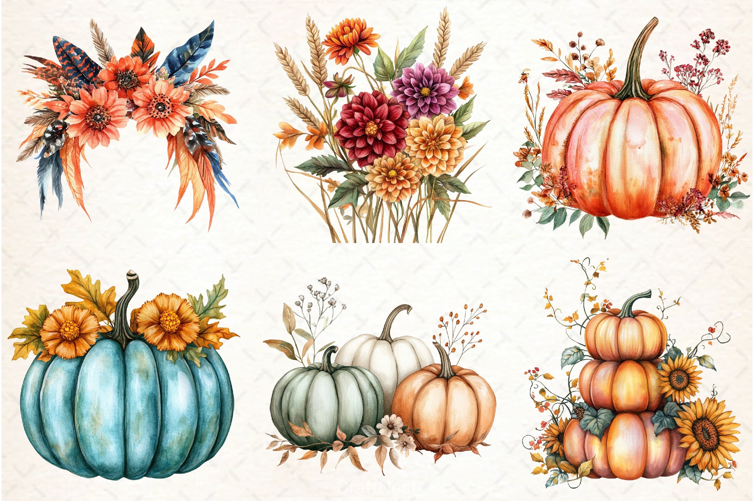 Autumn Flower & Pumpkin Clipart Bundle - CraftNest - Digital Crafting and Art