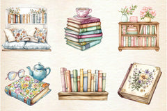 Pastel Cottage Shabby Chic Books Clipart Bundle - CraftNest - Digital Crafting and Art