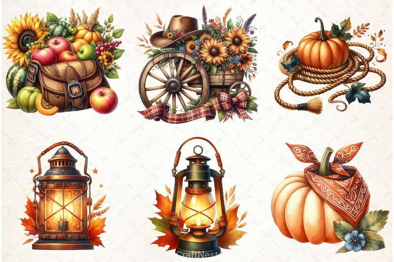 Cowboy Autumn Clipart Bundle - CraftNest - Digital Crafting and Art