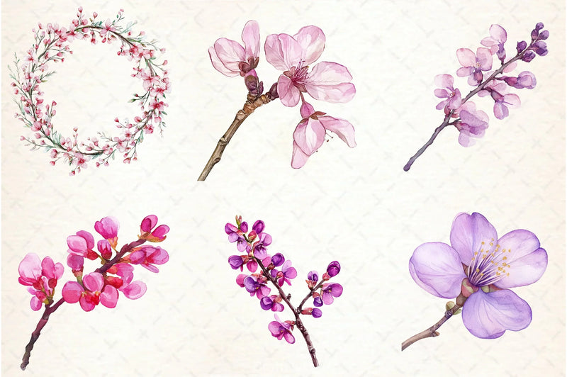 Spring Redbud Flower Clipart Bundle 3 - CraftNest - Digital Crafting and Art