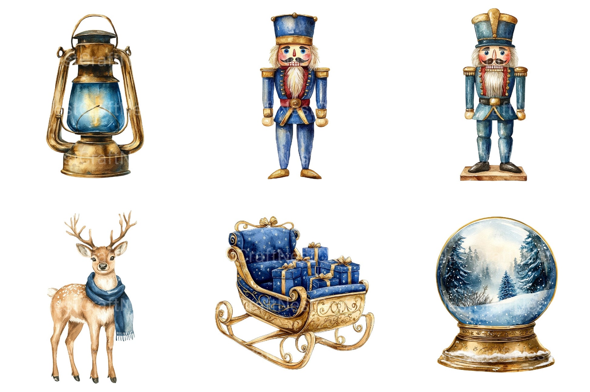 Gold and Blue Christmas Clipart Bundle - CraftNest - Digital Crafting and Art