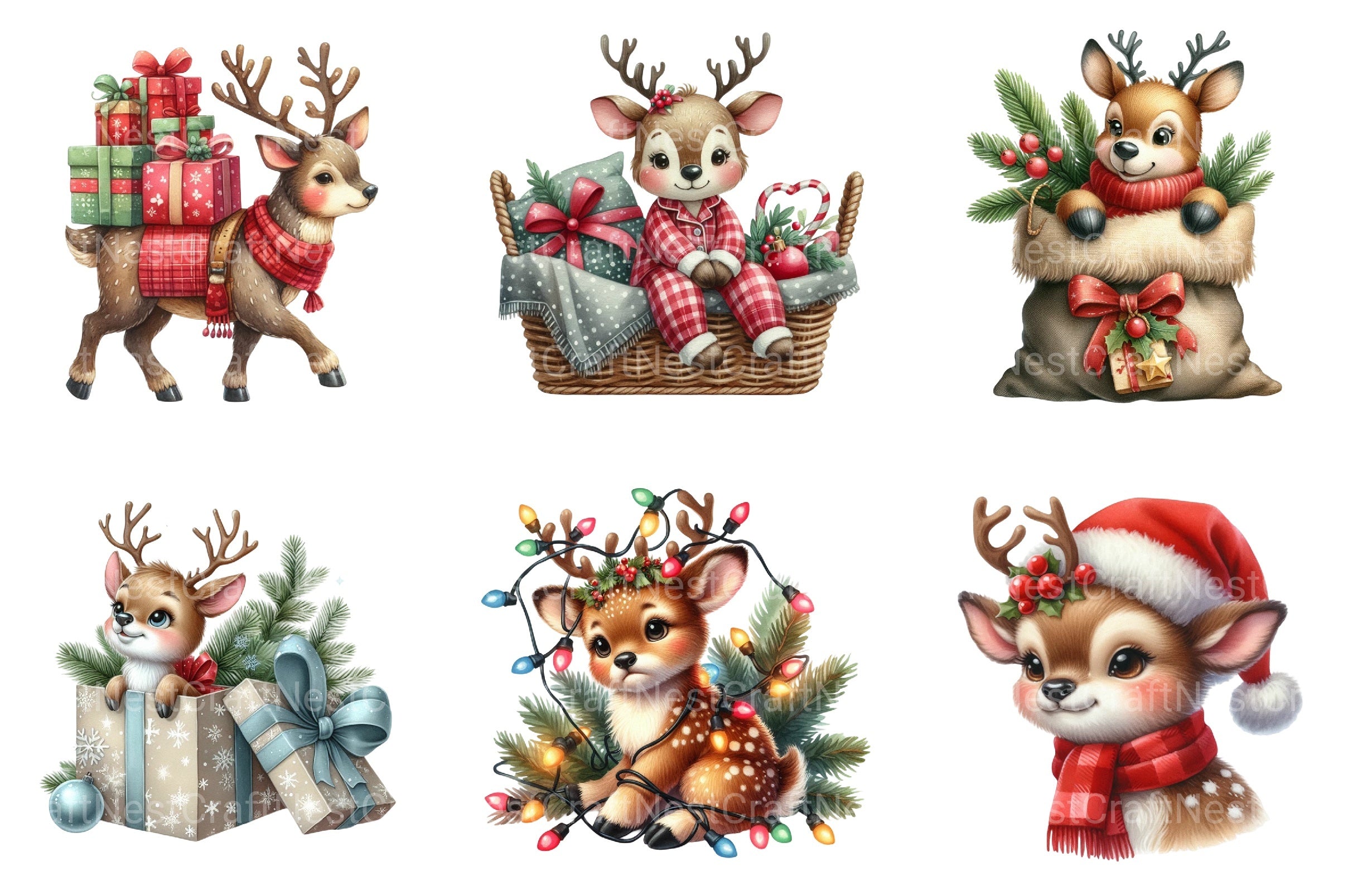 Cute Reindeer & Santa Funny Christmas Clipart Bundle - CraftNest - Digital Crafting and Art