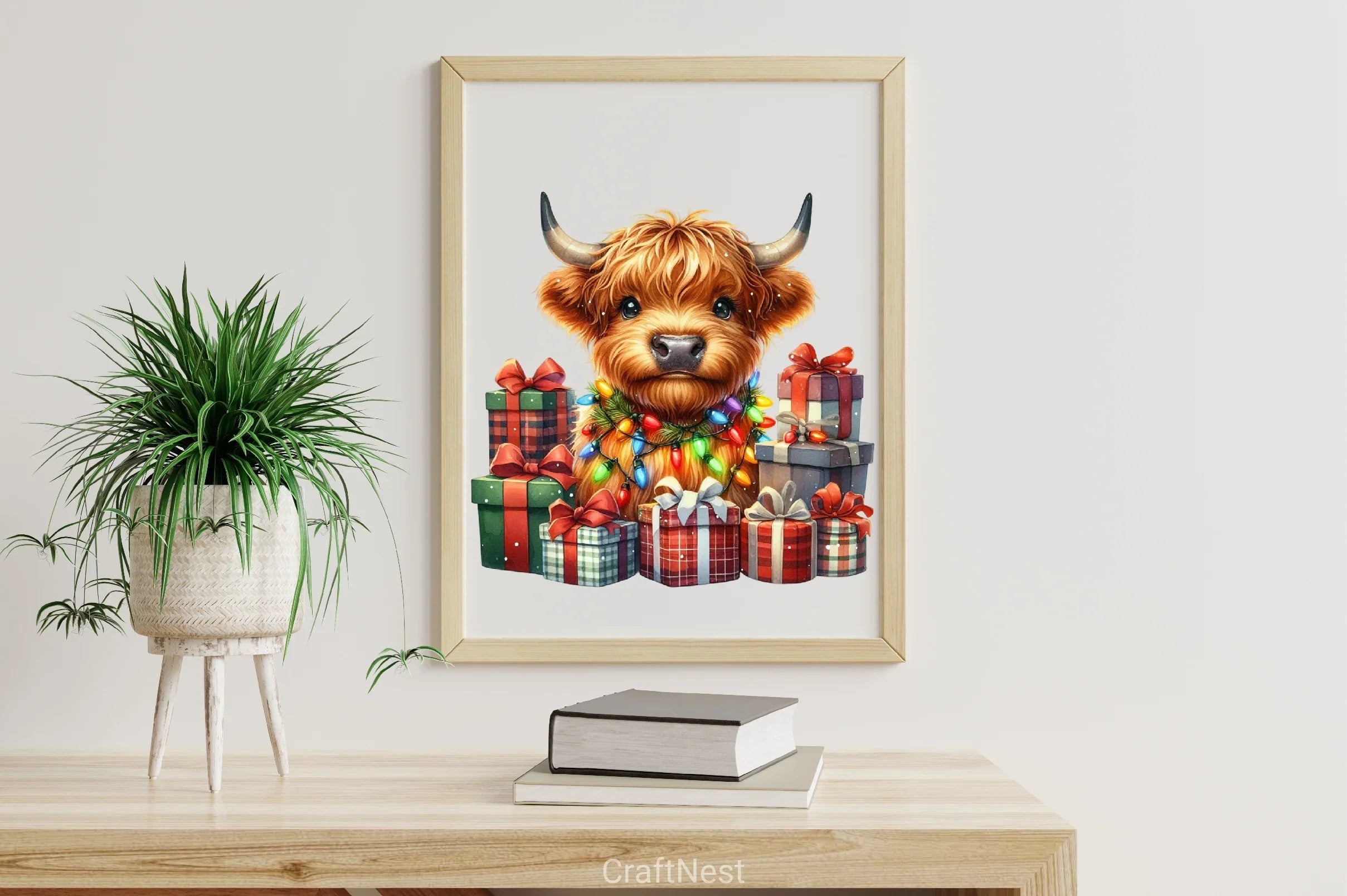 Cute Christmas Highland Cow Clipart Bundle - CraftNest - Digital Crafting and Art