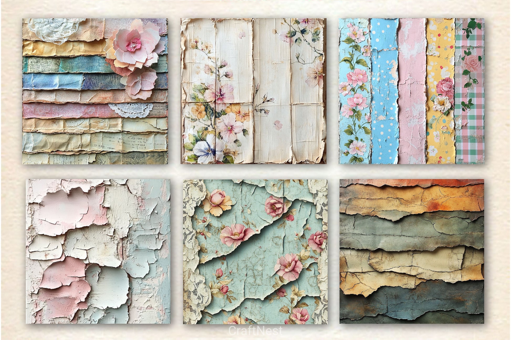 Seamless Shabby Chic Layered Torn Paper Digital Paper - CraftNest - Digital Crafting and Art