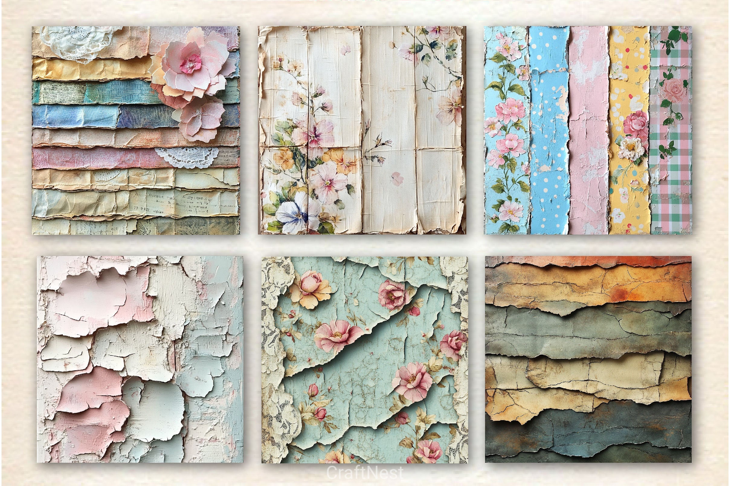 Seamless Shabby Chic Layered Torn Paper Digital Paper - CraftNest - Digital Crafting and Art