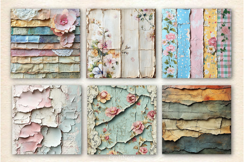 Seamless Shabby Chic Layered Torn Paper Digital Paper - CraftNest - Digital Crafting and Art
