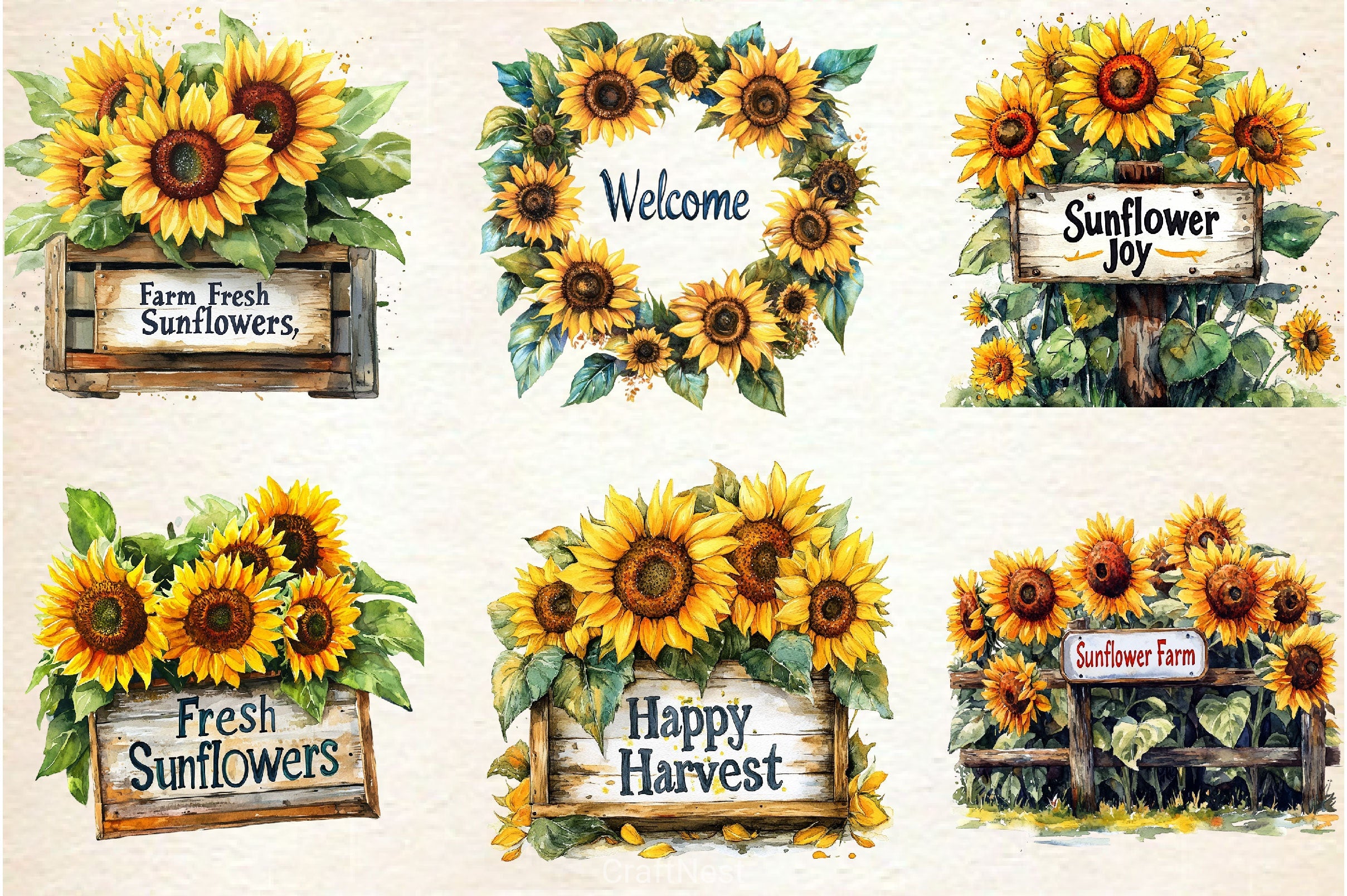 Summer Sunflowers Signs Clipart Bundle - CraftNest - Digital Crafting and Art
