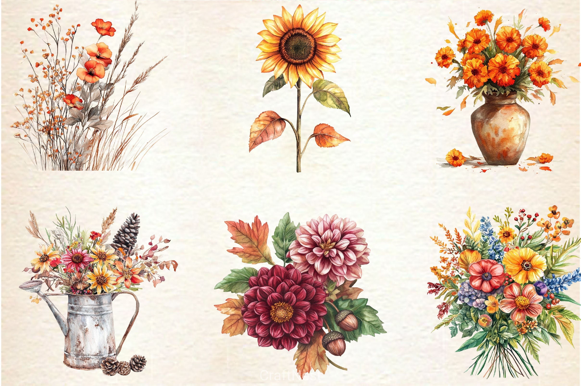 Fall Flowers Clipart Bundle 2 - CraftNest - Digital Crafting and Art