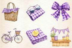 Purple Gingham Summer Clipart Bundle - CraftNest - Digital Crafting and Art