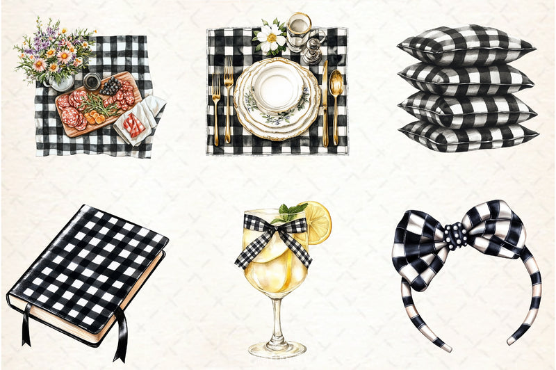 Luxury Black Gingham Clipart Bundle - CraftNest - Digital Crafting and Art