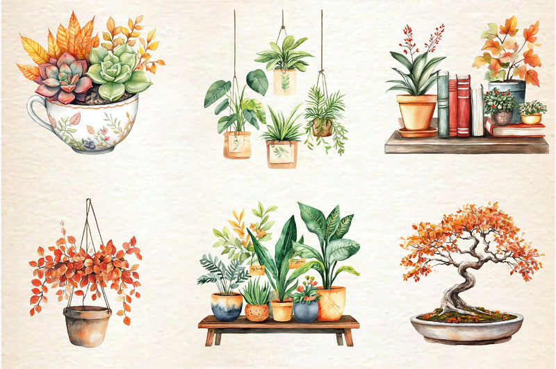 Positive Autumn Houseplant Clipart Bundle 3 - CraftNest - Digital Crafting and Art