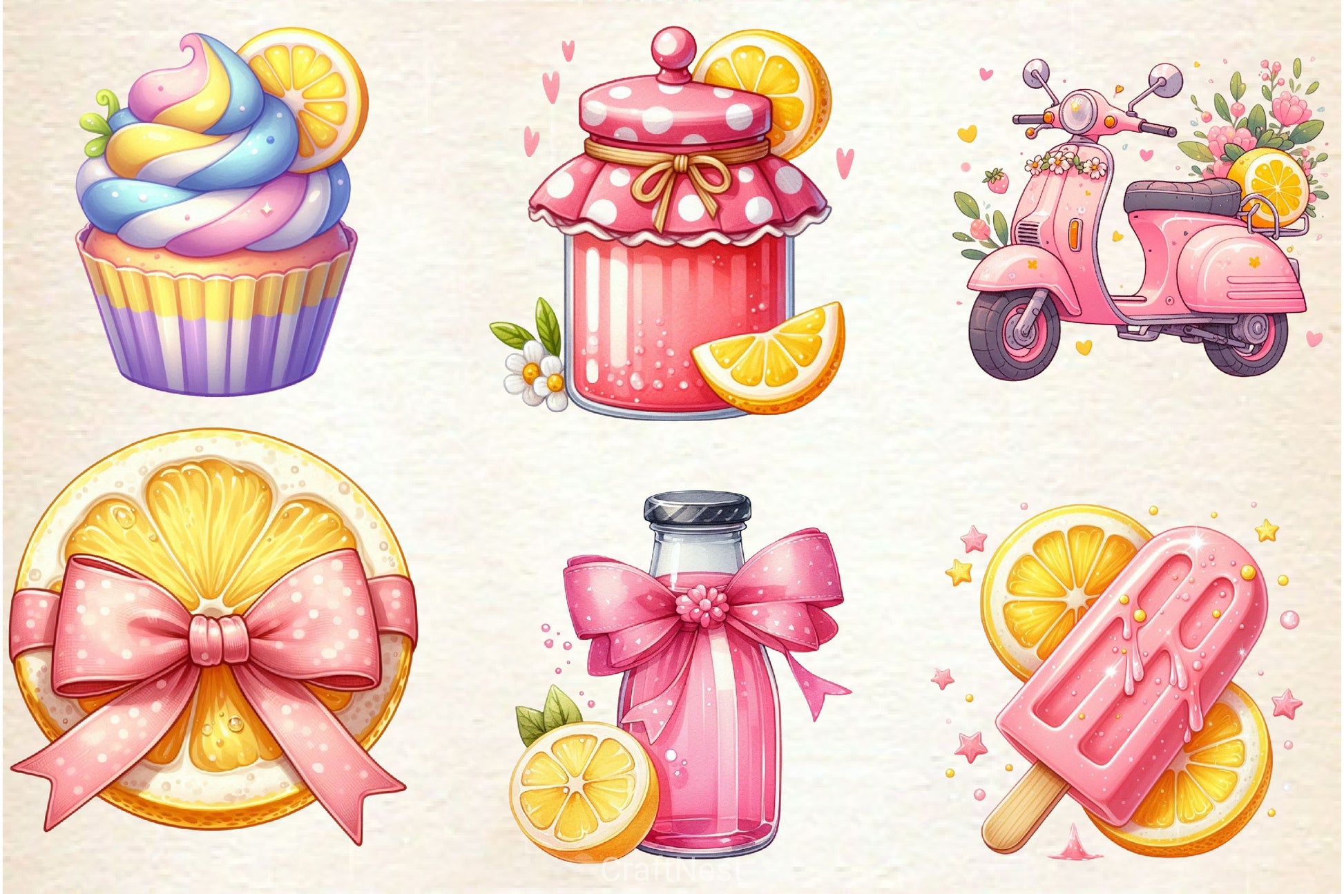 Pastel Pink Lemonade Summer Clipart Bundle - CraftNest - Digital Crafting and Art