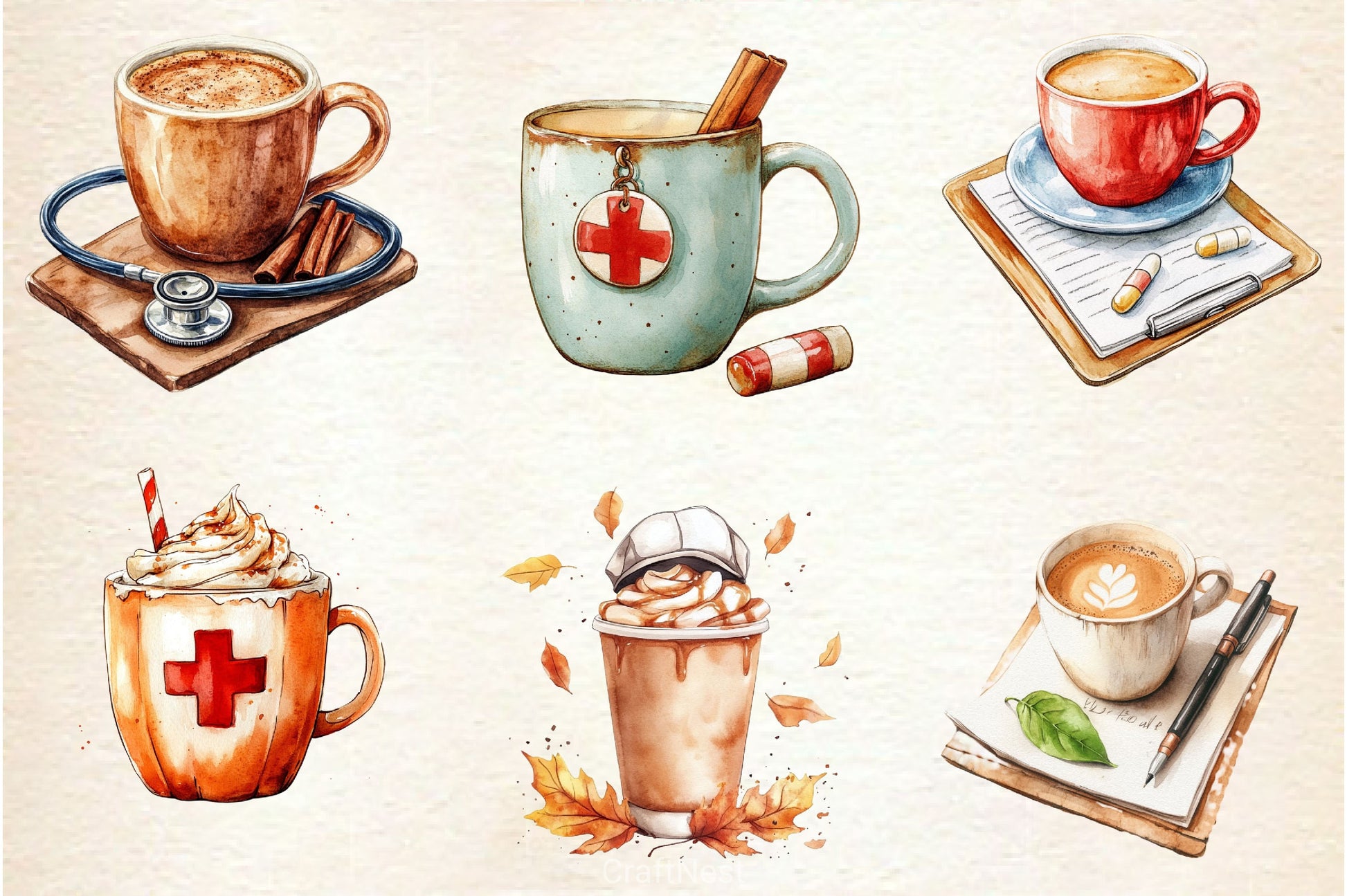 Nurse Fall Harvest Coffee Mug Clipart Bundle 2 - CraftNest - Digital Crafting and Art