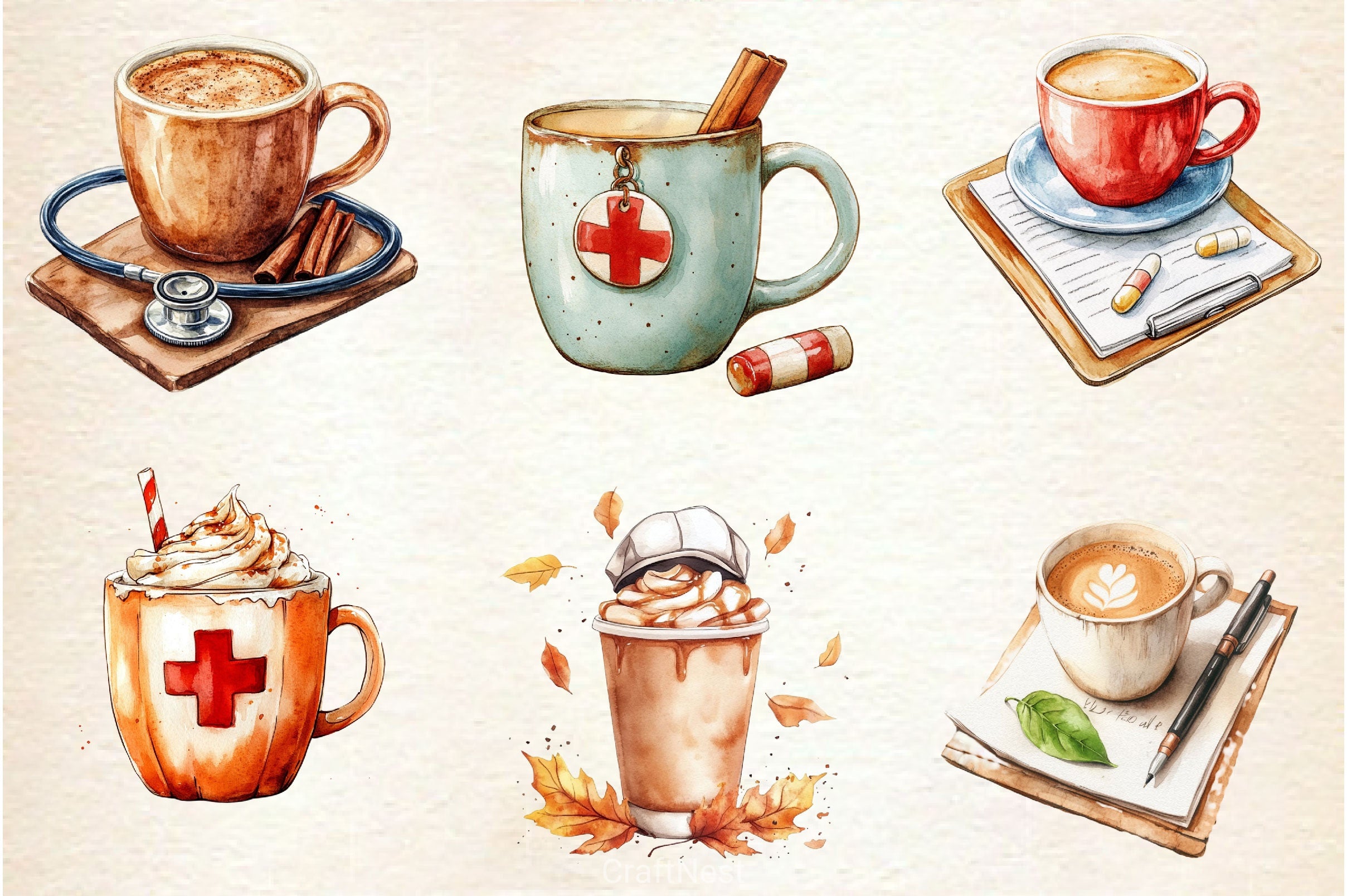 Nurse Fall Harvest Coffee Mug Clipart Bundle 2 - CraftNest - Digital Crafting and Art