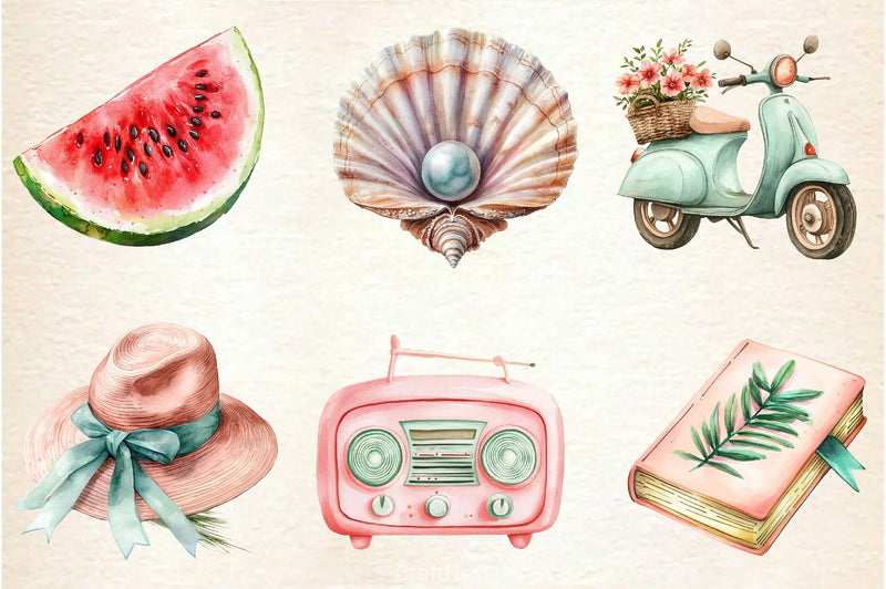 Blush Mint Summer Clipart Bundle - CraftNest - Digital Crafting and Art